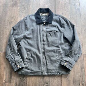 Hollister Flannel Lined Barn Chore Jacket Gray Canvas Workwear Size L Full Zip